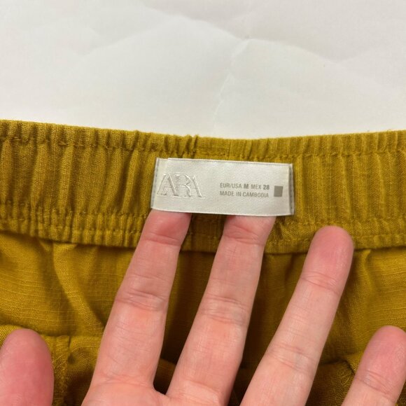 Zara Mustard Yellow Textured Crepe High Rise Relaxed Leg Cropped Pant M - Picture 3 of 6